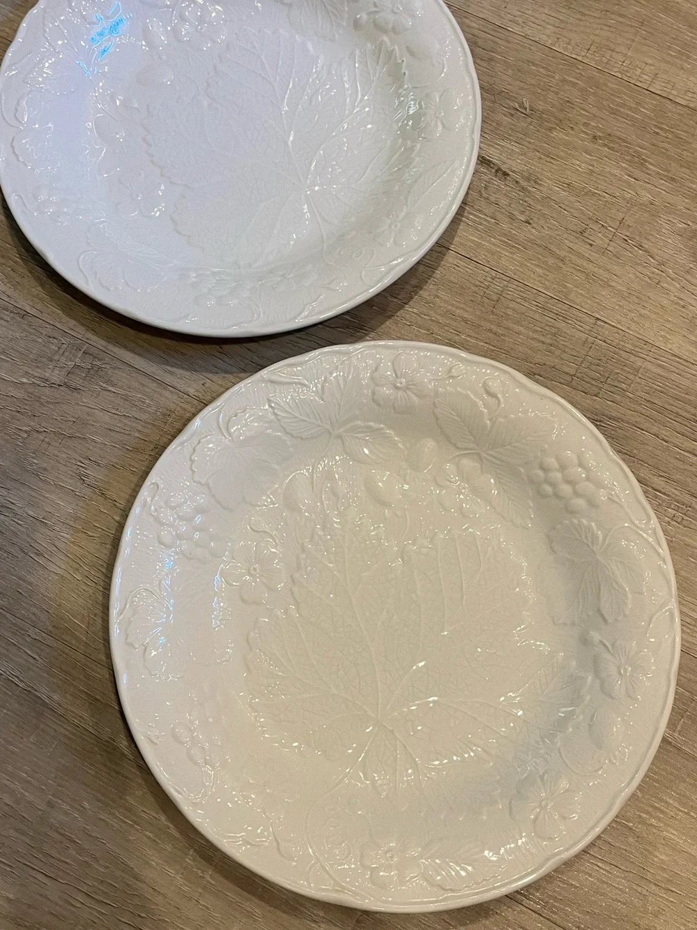 Burleigh Davenport dinner plates, White Embossed Leaf Pattern set of 2